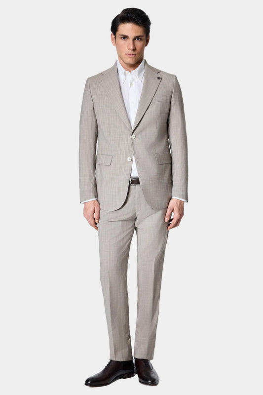 Damat Regular Fit Bej Çizgili Takim Elbise