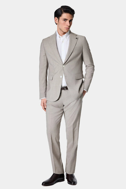Damat Regular Fit Bej Çizgili Takim Elbise