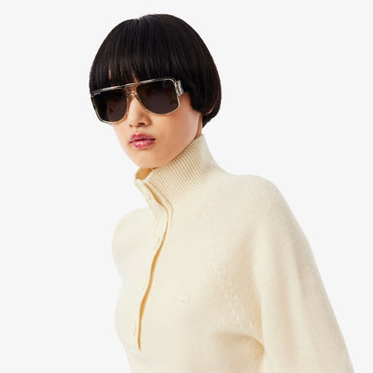 Lacoste Kadın Classic Fit Dik Yaka Krem Kazak