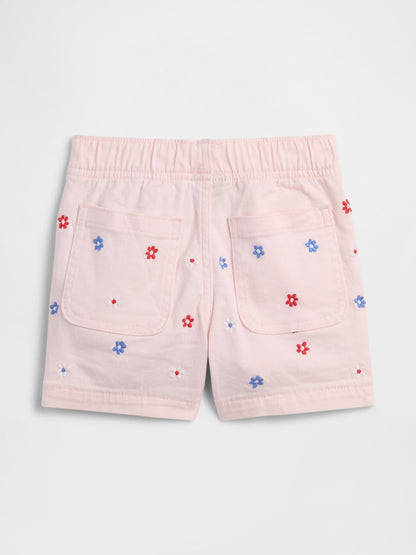 Açık Pembe Pull-on Işlemeli Mom Jean Şort