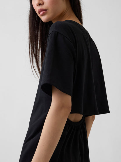 Siyah Relaxed Gap Logo Cutout T-shirt Midi Elbise