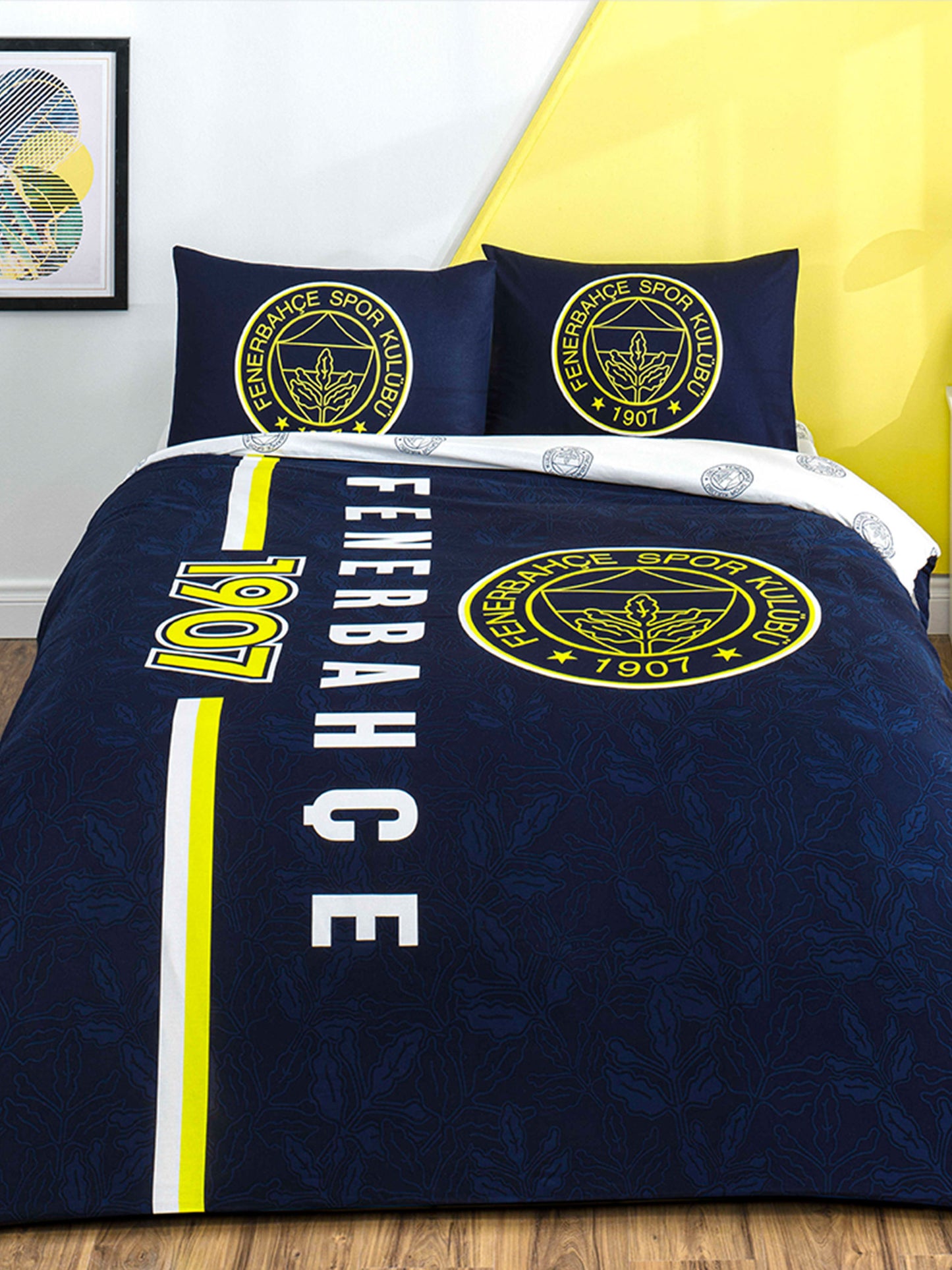 Fenerbahçe Sarı Lacivert Arma Çift Kişilik Nevresim Takımı