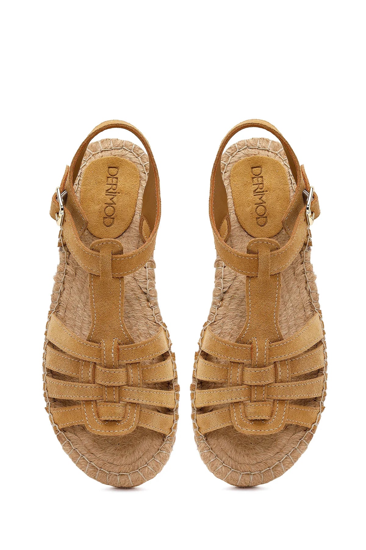 Kadın Camel Bilekten Tokalı Süet Deri Espadril Sandalet