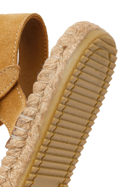 Kadın Camel Bilekten Tokalı Süet Deri Espadril Sandalet