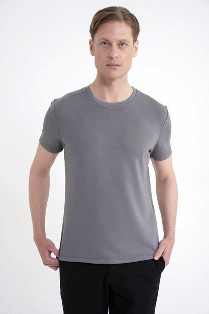 Comfort Fit Bisiklet Yaka %97 Esnek Pamuklu Antrasit Tişört Ts 885