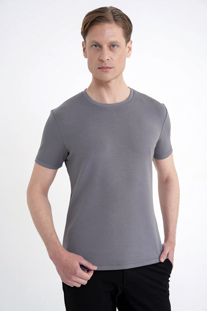 Comfort Fit Bisiklet Yaka %97 Esnek Pamuklu Antrasit Tişört Ts 885