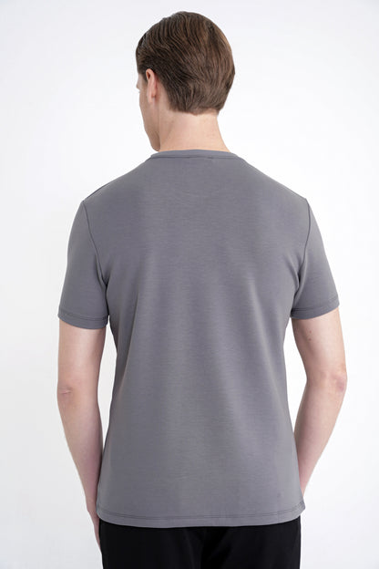 Comfort Fit Bisiklet Yaka %97 Esnek Pamuklu Antrasit Tişört Ts 885