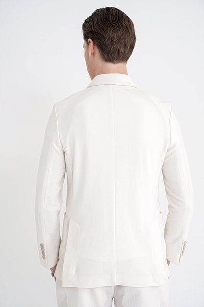 Slim Fit Gömlek Yakalı Fitilli Pamuk Dokumalı Tasarım Ekru Gömlek Ceket C 732