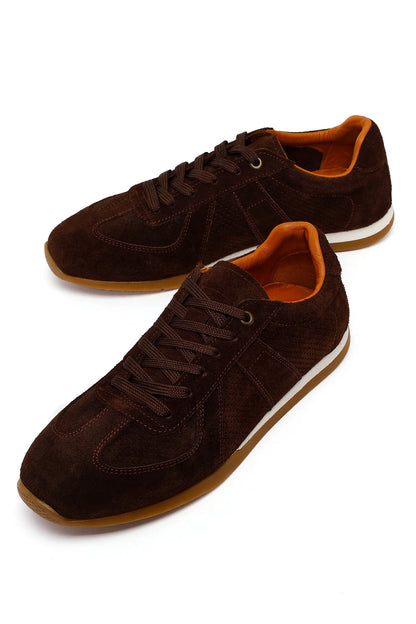 Erkek Kahverengi Bağcıklı Süet Deri Sneaker