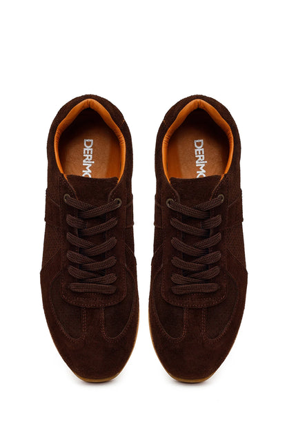 Erkek Kahverengi Bağcıklı Süet Deri Sneaker