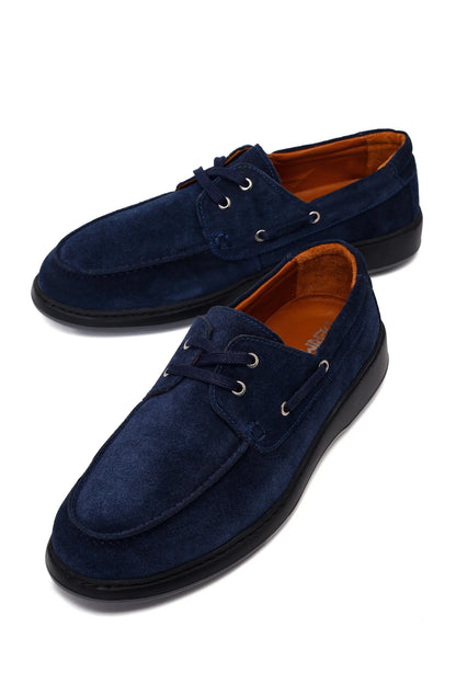 Erkek Lacivert Bağcıklı Süet Deri Casual Ayakkabı