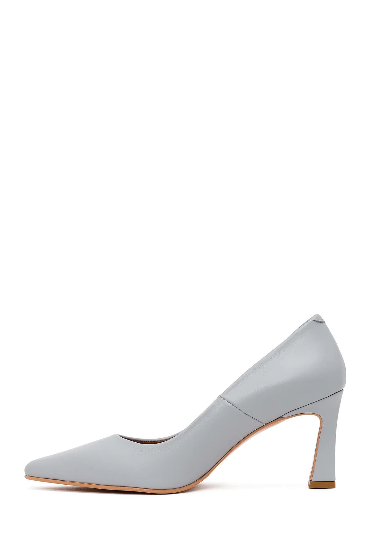 Kadın Açık Mavi Kalın Topuklu Deri Stiletto