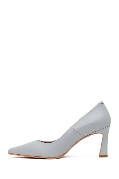 Kadın Açık Mavi Kalın Topuklu Deri Stiletto