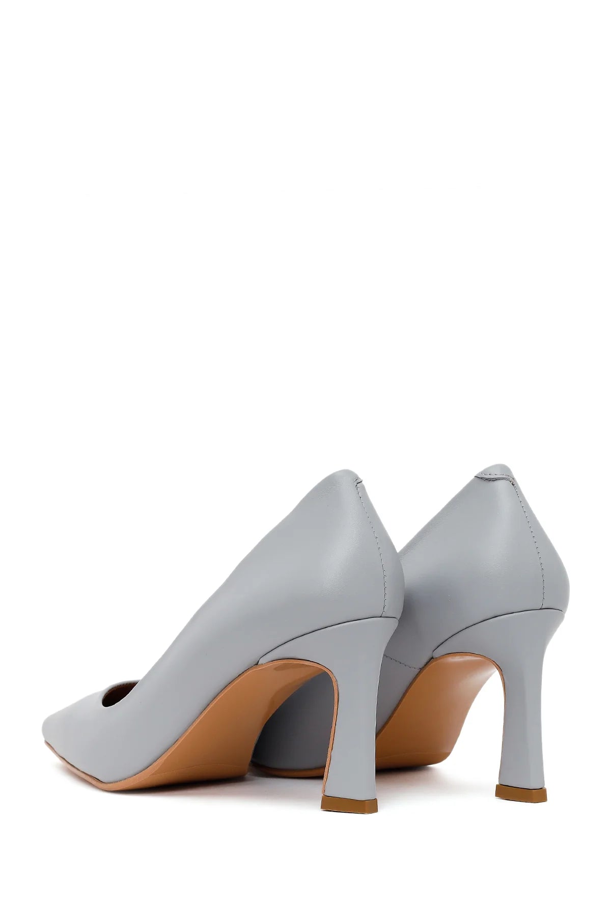 Kadın Açık Mavi Kalın Topuklu Deri Stiletto
