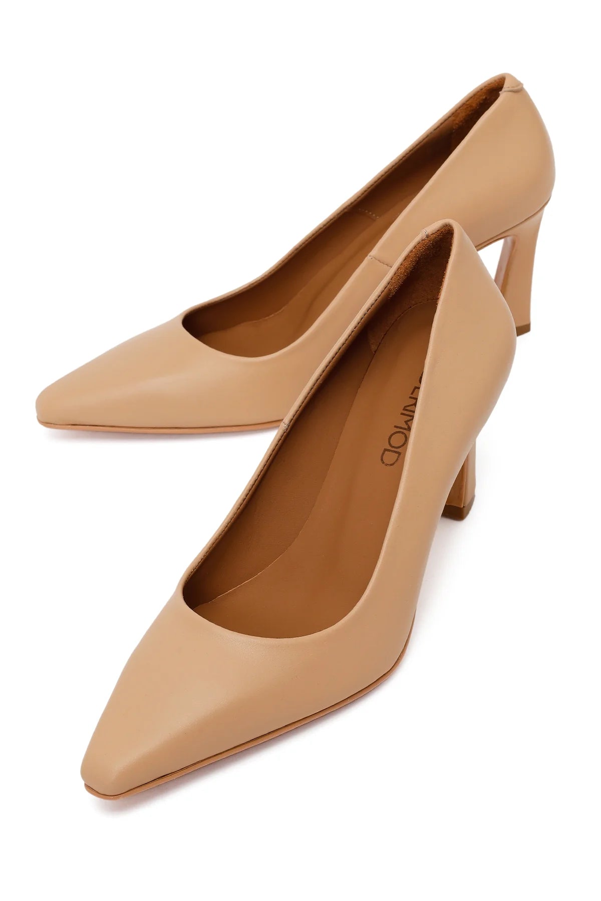 Kadın Bej Kalın Topuklu Deri Stiletto