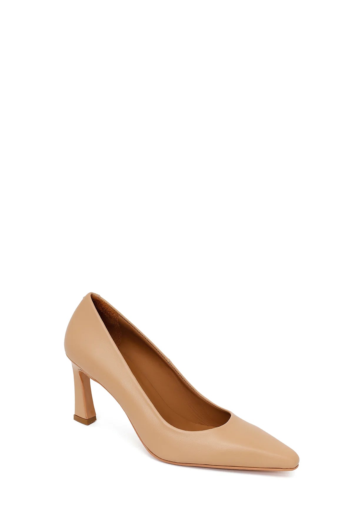 Kadın Bej Kalın Topuklu Deri Stiletto