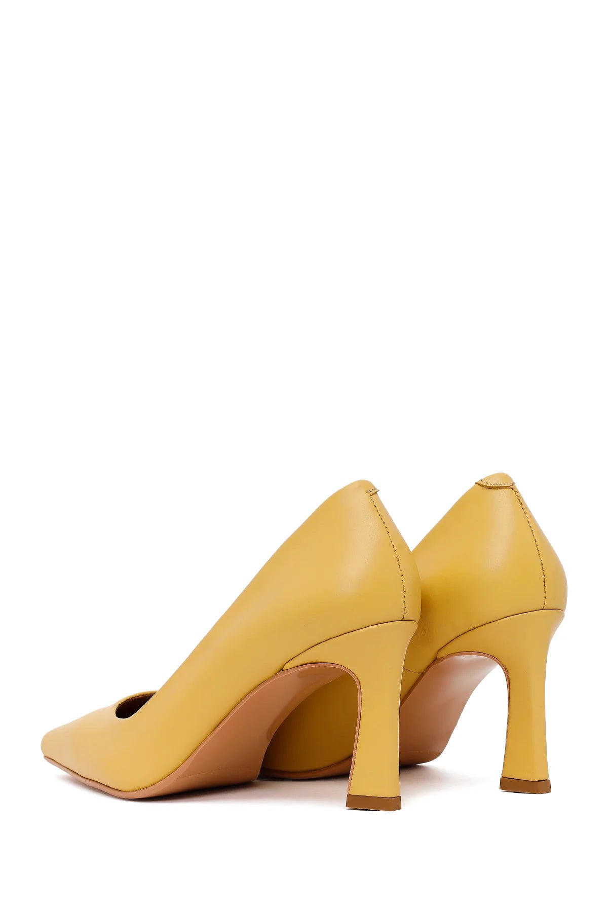 Kadın Sarı Kalın Topuklu Deri Stiletto