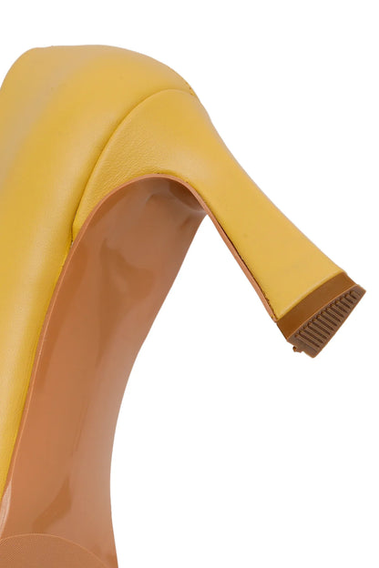 Kadın Sarı Kalın Topuklu Deri Stiletto