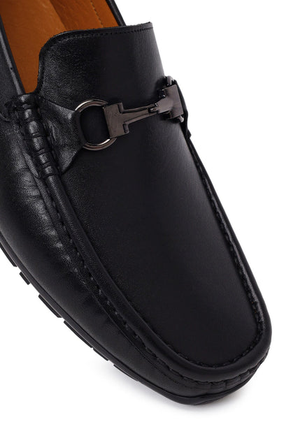 Erkek Siyah Tokalı Deri Loafer