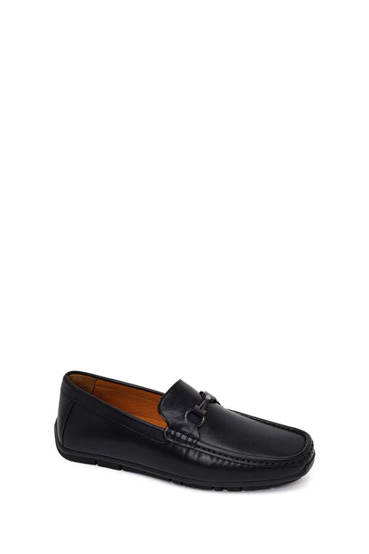 Erkek Siyah Tokalı Deri Loafer