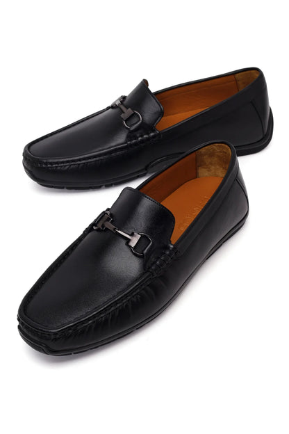 Erkek Siyah Tokalı Deri Loafer