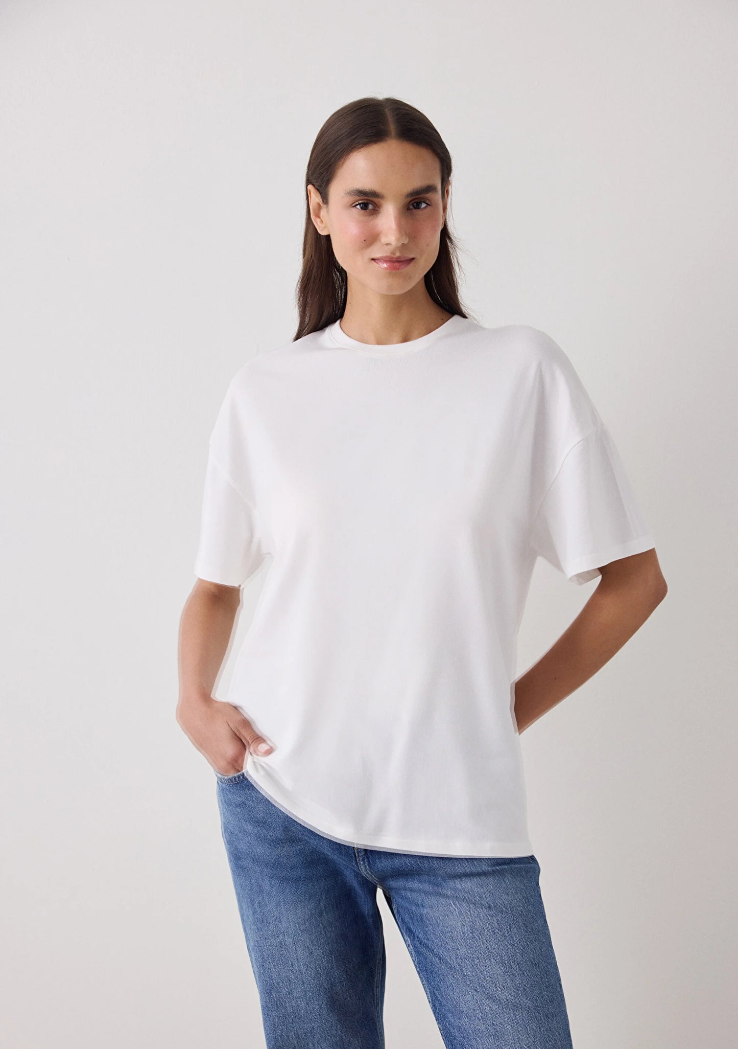 Kırık Beyaz Basic Oversize Tişört