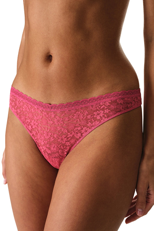 Fuşya Easy Lace Dantel V Model Tanga Külot