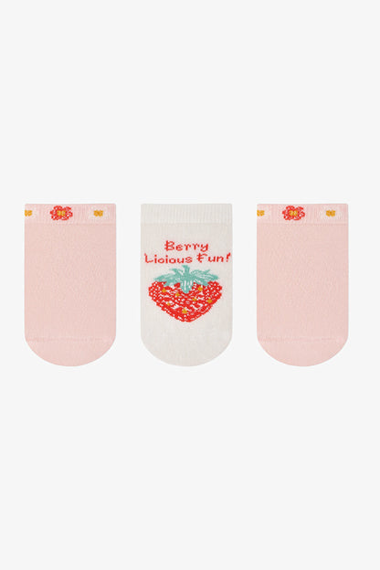 Pembe Kız Çocuk Berrylicious Fun 3 'lü Patik Çorap