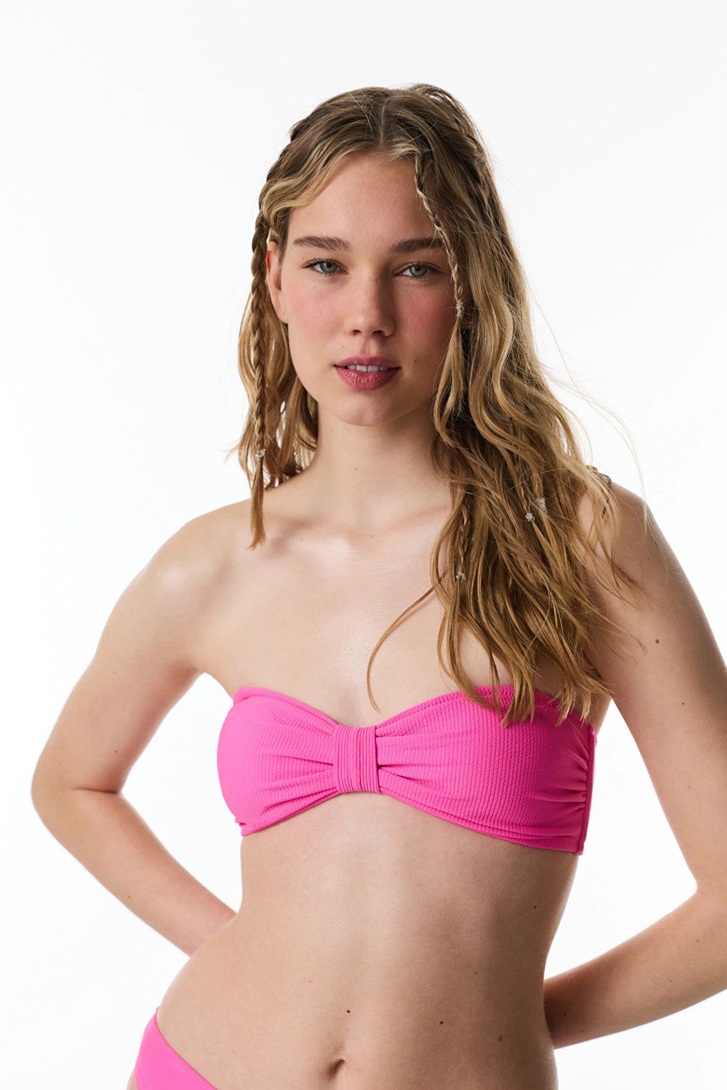 Parlak Pembe Nena Straplez Knot Bikini Üstü