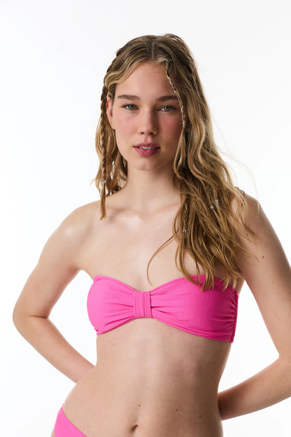 Parlak Pembe Nena Straplez Knot Bikini Üstü