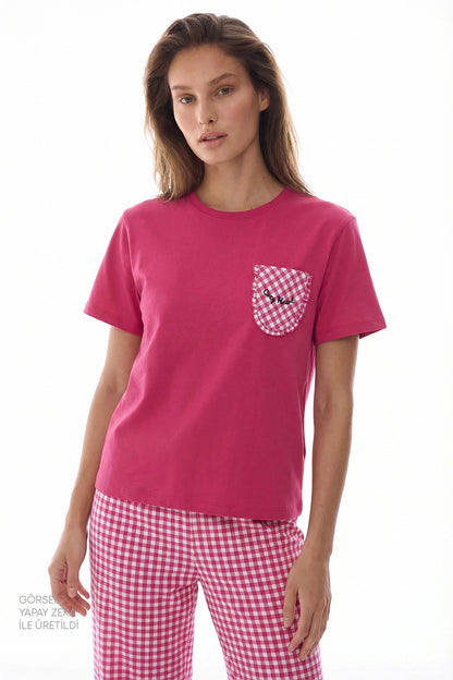 Fuşya Cozy Heart Pamuklu Pantolon Pijama Takımı
