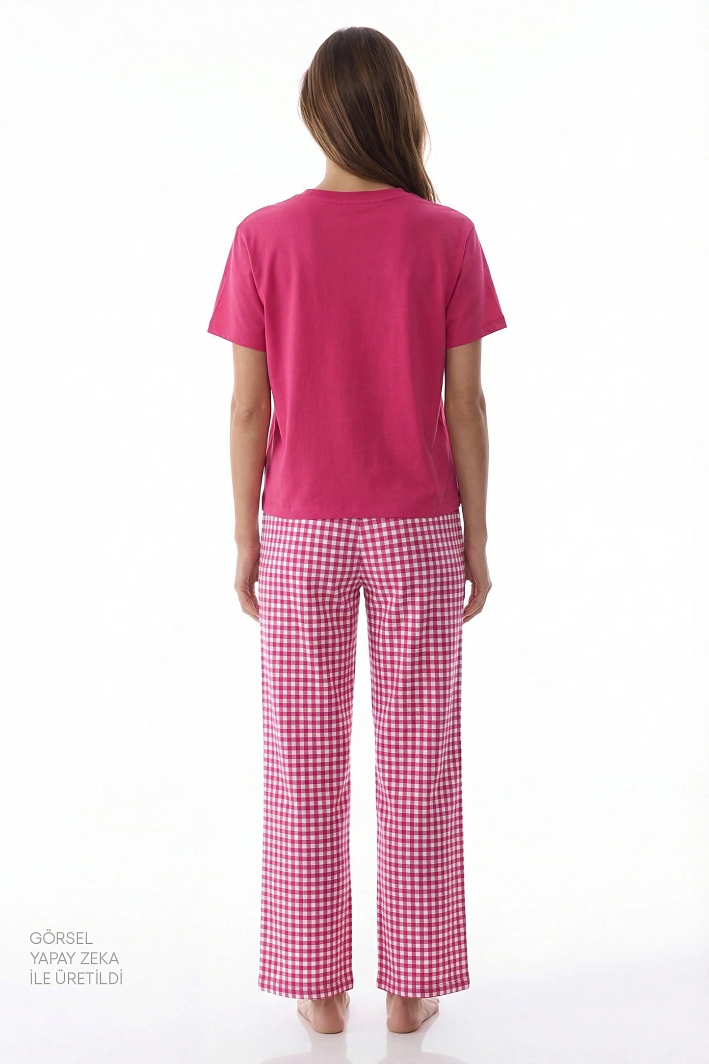Fuşya Cozy Heart Pamuklu Pantolon Pijama Takımı