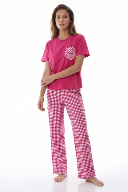 Fuşya Cozy Heart Pamuklu Pantolon Pijama Takımı