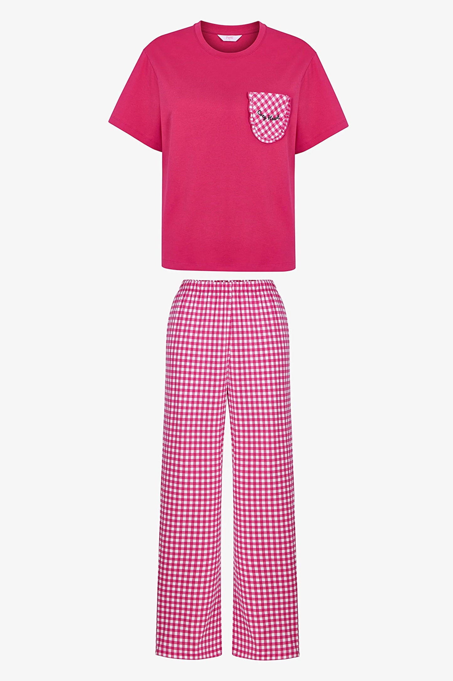 Fuşya Cozy Heart Pamuklu Pantolon Pijama Takımı