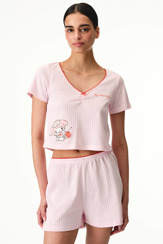 Pembe Lic My Melody Pamuklu Pointel Şortlu Pijama Takımı