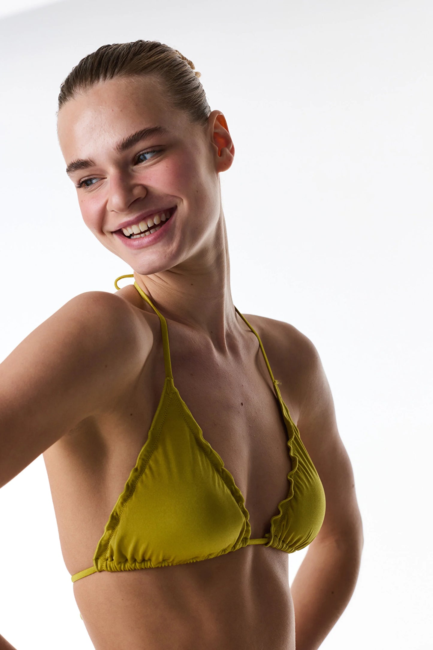 Yeşil Emilia Frill Üçgen Bikini Üstü