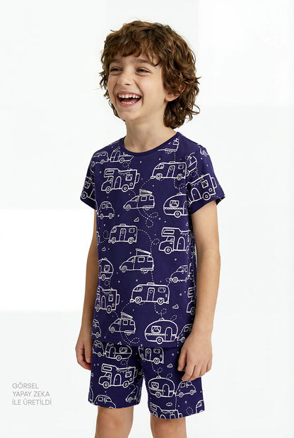Mint Yeşili Erkek Çocuk Adventure Await Pamuklu 2'li Pijama Takımı