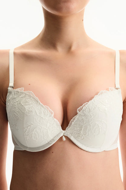 Kırık Beyaz Super Push Up Destekli Broidery Sütyen