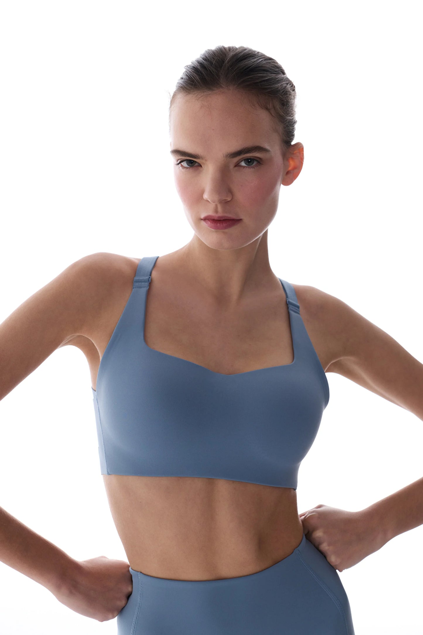 Mavi Stretch360 Orta Destek Çapraz Sırt Detaylı Kaydırmaz Askılı Cross Back Spor Sütyeni