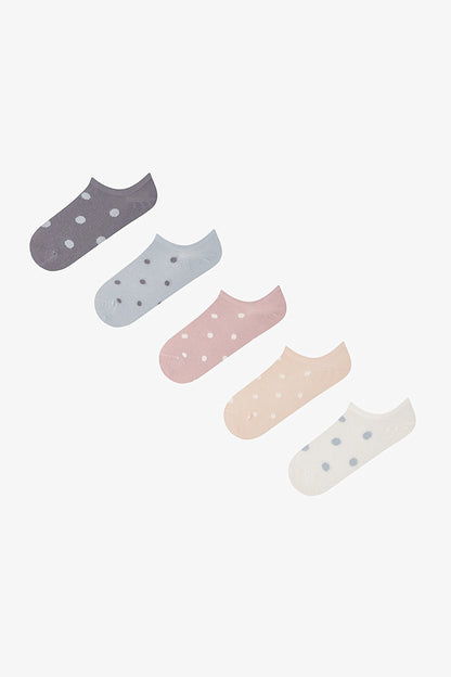 5 Çift Burun Dikişsiz Pamuklu Renkli Puantiye Desenli Sneaker Çorap