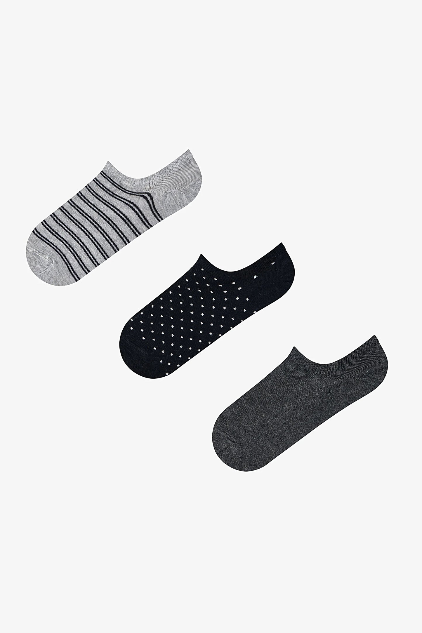 3 Çift Burun Dikişsiz Puantiye Ve Çizgi Desenli Sneaker Çorap