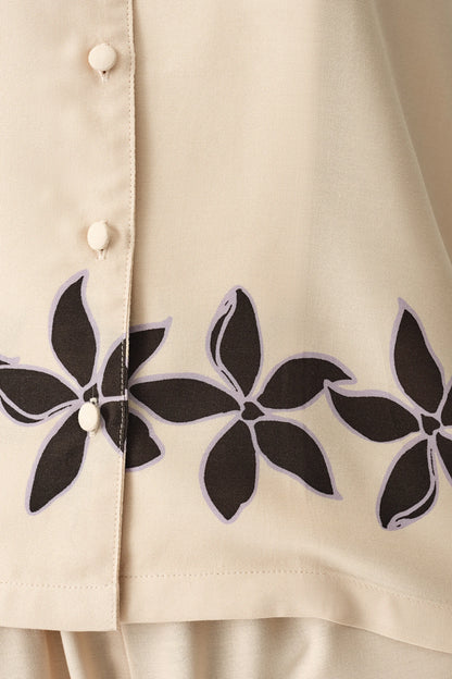 Pastel Bej Petal Düğmeli Gömlek Pantolon Pijama Takımı