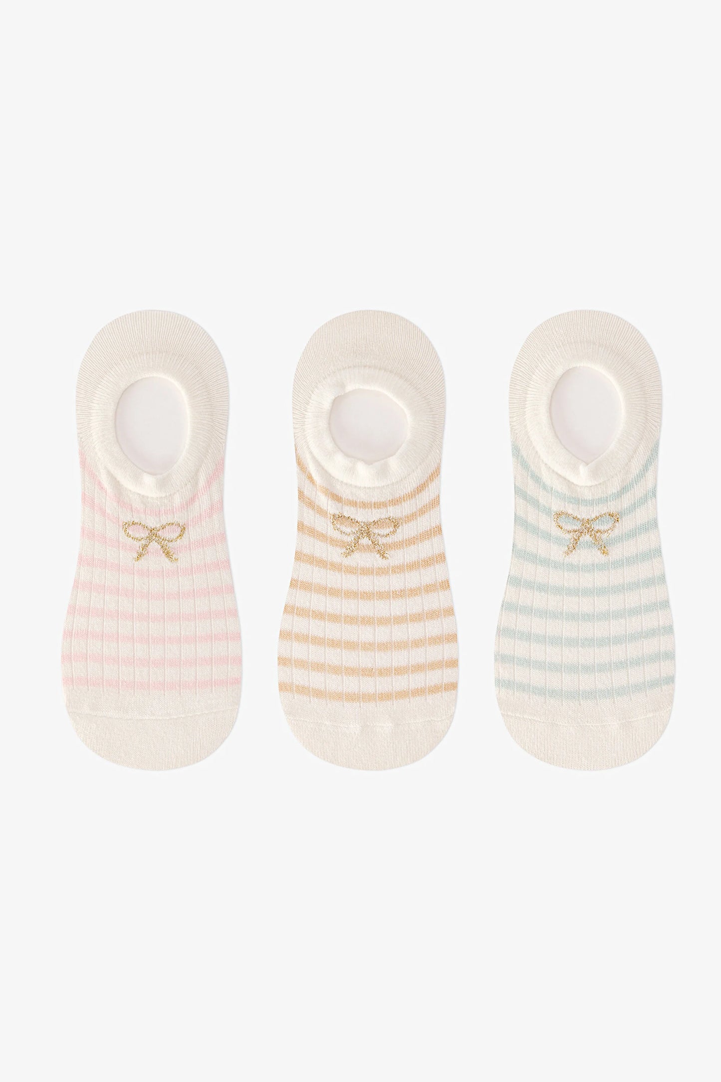 3 Çift Pamuklu Çizgili Fiyonk Desenli Sneaker Çorap