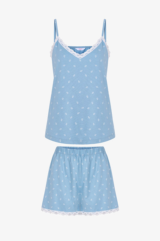 Mavi Aqua Pamuklu Şortlu Pijama Takımı