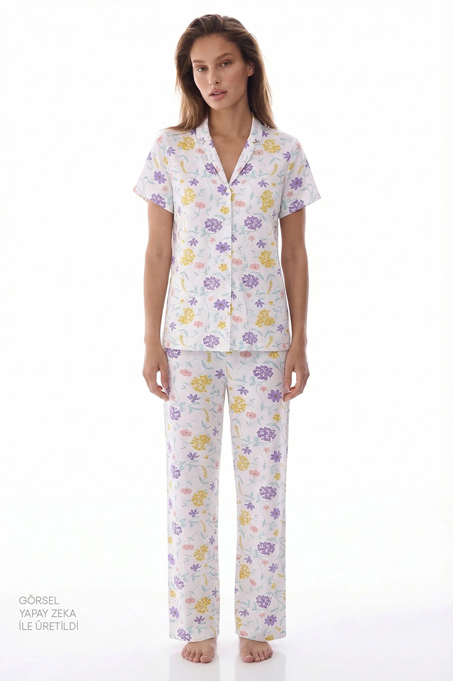 Kırık Beyaz Blossom Gömlek Pantolon Pijama Takımı