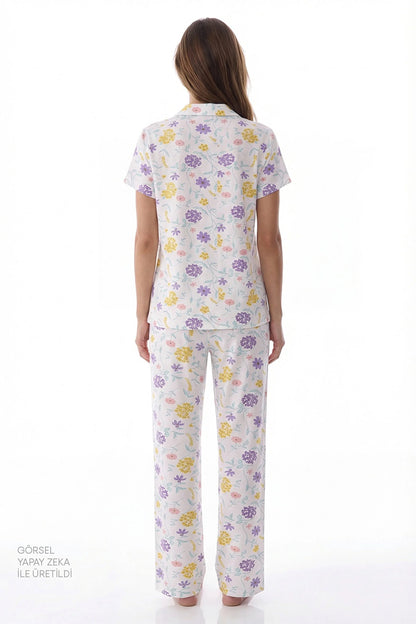 Kırık Beyaz Blossom Gömlek Pantolon Pijama Takımı