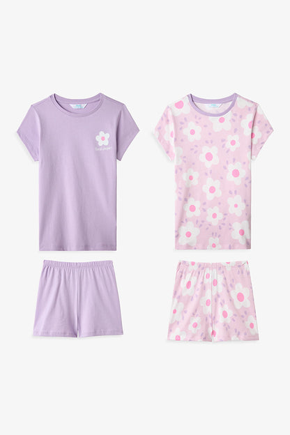 Lila Kız Çocuk Floral Whispers Pamuklu 2'li Pijama Takımı