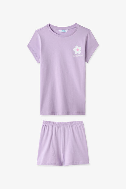 Lila Kız Çocuk Floral Whispers Pamuklu 2'li Pijama Takımı