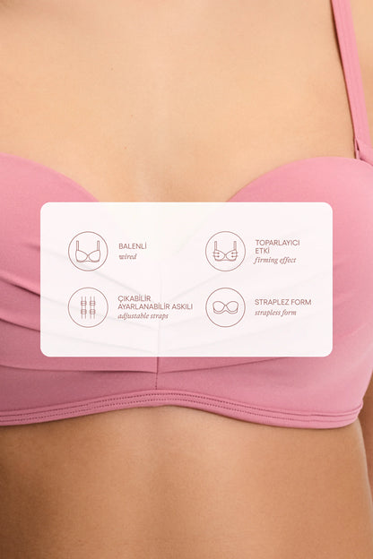 Gül Pembesi Lotus Straplez Bikini Üstü