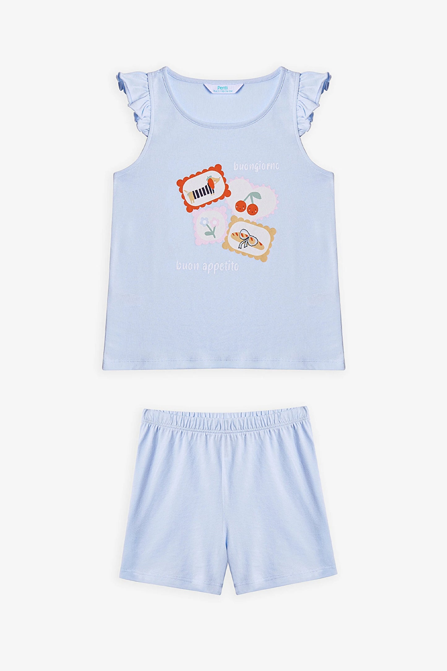 Açık Mavi Kız Çocuk French Meal Pamuklu 2'li Pijama Takımı